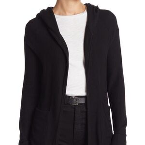 Go couture long open front hooded cardigan in black size L